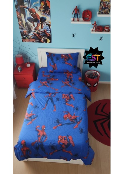 Erkek Çocuk Örümcek Adam Mavi Çarşaflı Tek Kişilik Nevresim Takımı fiyatları