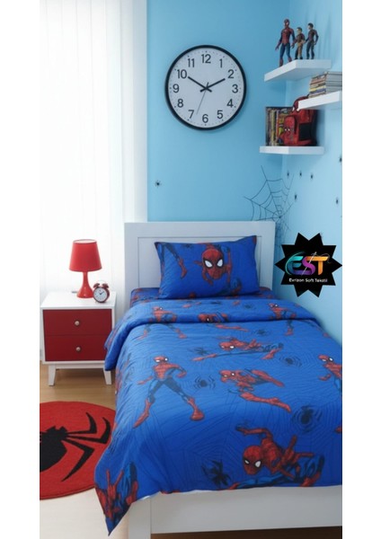 Erkek Çocuk Örümcek Adam Mavi Çarşaflı Tek Kişilik Nevresim Takımı modelleri