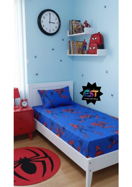 Erkek Çocuk Örümcek Adam Mavi Çarşaflı Tek Kişilik Nevresim Takımı fırsatları