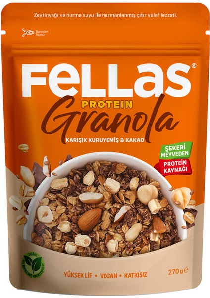 Fellas Vegan Granola Mix Yer Fıstığı-Kakao 270 G