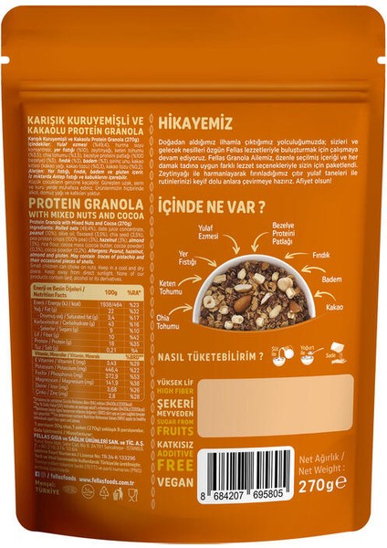 Fellas Vegan Granola Mix Yer Fıstığı-Kakao 270 G fiyatları