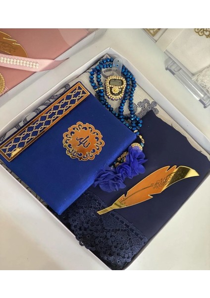 Lacivert Gelin Bohçası Seccade Seti, Hediyelik Set, Anneler Günü Seccade Takımı