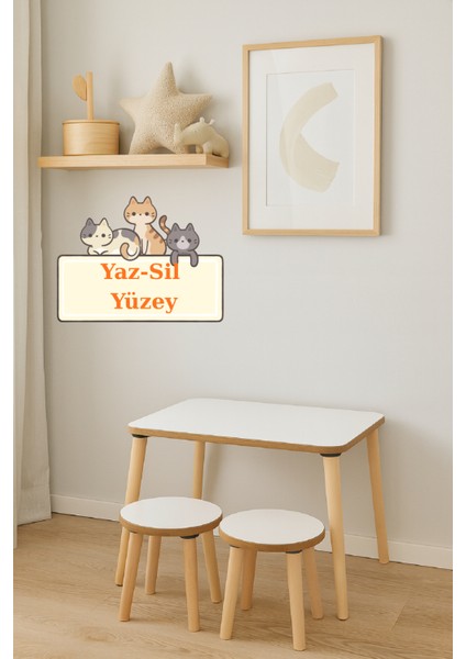 Çocuk Aktivite Masası, Etkinlik Masası, Çocuk Düz Çalışma Masası- Sandalye Takımı Yaz- Sil Yüzey