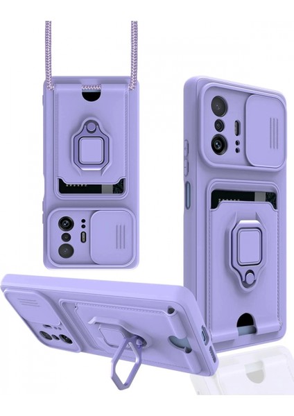 Xiaomi Mi 11T Pro Kılıf Zuma Kartvizitli Yüzüklü Silikon - Lila (K95)