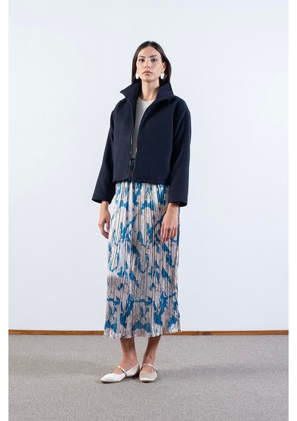 Prosperino Dik Yaka Önden Fermuarlı Mont Lacivert