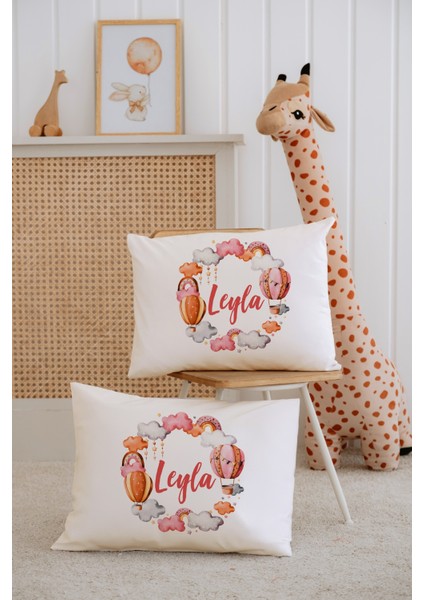 %100 Pamuk Isme Özel 2li Ekru Bebek Yastık Kılıfı 35X45 Cm-Balon