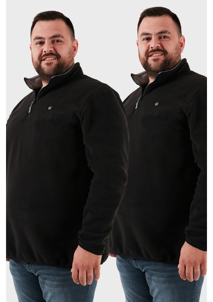 Regular Fit Anti-Pilling Büyük Beden Dik Yaka Kışlık Şardonlu 2'li Paket Polar Erkek Polar 5906001BS2