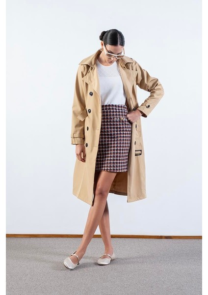 Imperatrice Kruvaze Yaka Kuşaklı Trençkot Camel