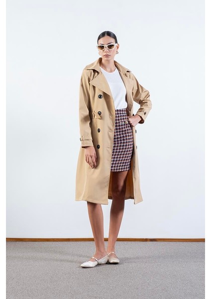 Imperatrice Kruvaze Yaka Kuşaklı Trençkot Camel fiyatları