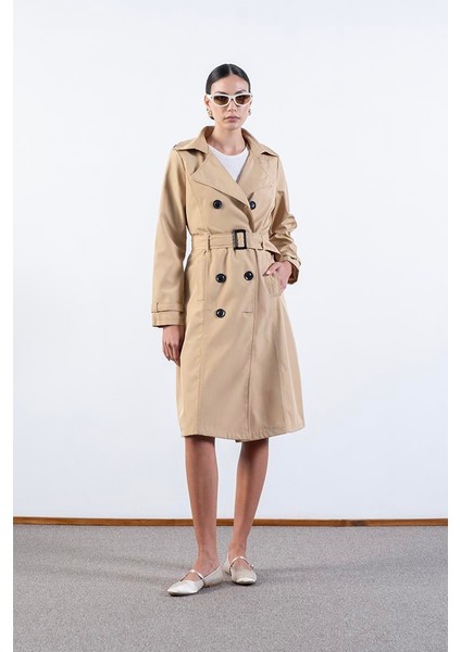 Imperatrice Kruvaze Yaka Kuşaklı Trençkot Camel modelleri