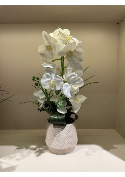 Yapay Orkideli Beton Vazo No:1