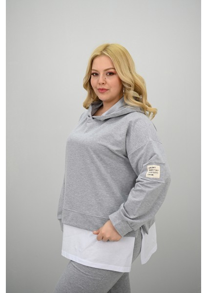 Kadın Büyük Beden Uzun Kollu Kapüşonlu Lastik Paça Eşofman Takımı 8180-25 (4253K) fiyatları