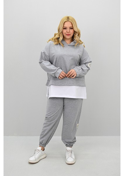 Kadın Büyük Beden Uzun Kollu Kapüşonlu Lastik Paça Eşofman Takımı 8180-25 (4253K) modelleri