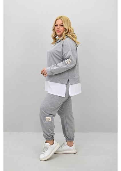 Kadın Büyük Beden Uzun Kollu Kapüşonlu Lastik Paça Eşofman Takımı 8180-25 (4253K) fırsatları