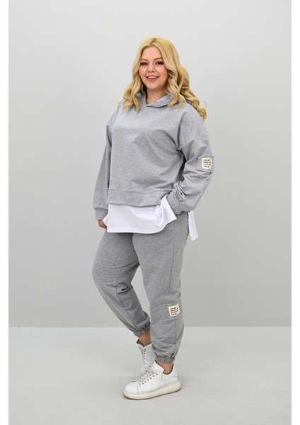 Kadın Büyük Beden Uzun Kollu Kapüşonlu Lastik Paça Eşofman Takımı 8180-25 (4253K) indirimleri