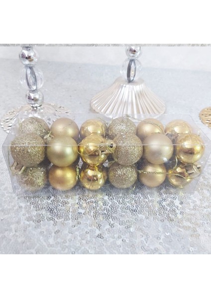 24 Li 3 cm Cici Toplar Yılbaşı Ağaç Süsü Altın