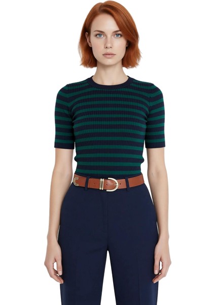 Kadın Moda Şık Üst Giyim Regular Bisiklet Yaka Regular Kalıp Triko Basic Çizgili Kazak fiyatları