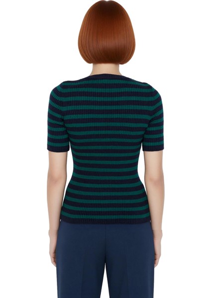 Kadın Moda Şık Üst Giyim Regular Bisiklet Yaka Regular Kalıp Triko Basic Çizgili Kazak modelleri