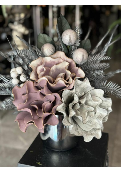 Yapay Çiçekli Gümüş Metal Vazo No:4