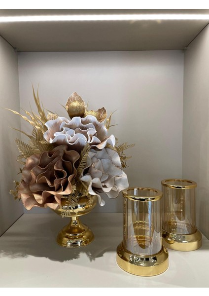 Yapay Çiçekli 3 Parça Set Gold No:2