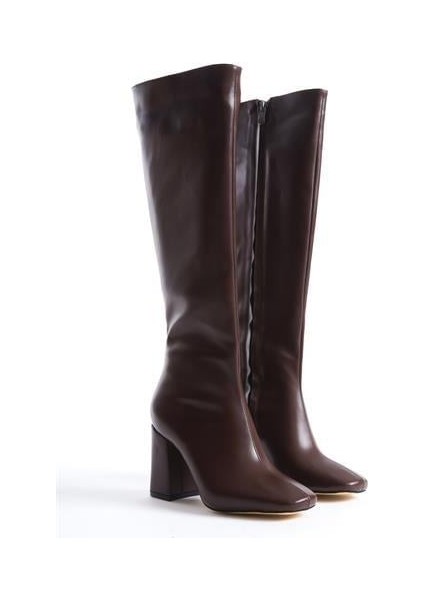 Kadın DLV Kahve Cilt Kalın Topuklu Çizme