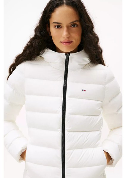 Kadın Dar Kalıp Kapüşonlu Kaz Tüyü Mont - Ekru fırsatları