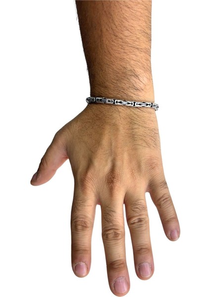 Yuvarlak Kral Gümüş Zincir Erkek Bileklik – 5 mm fiyatları
