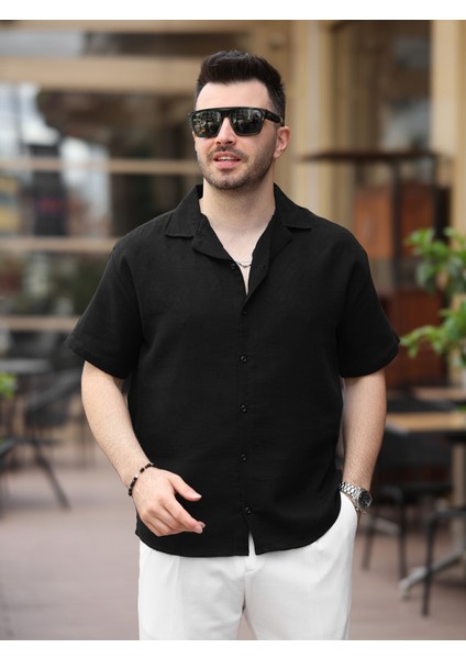 Erkek Relax Fit Kısa Kollu Keten Gömlek modelleri