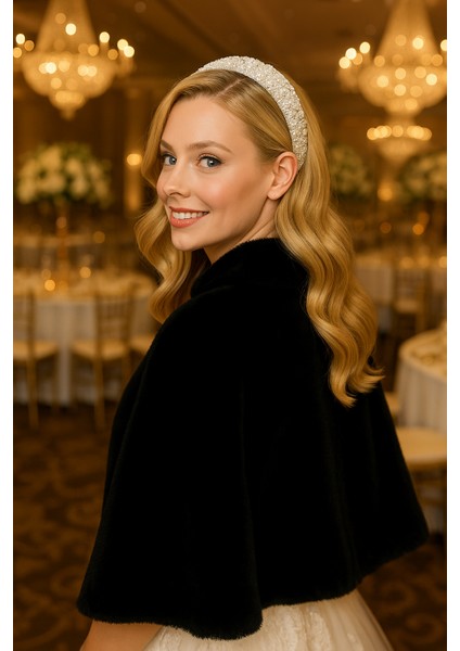 Uzun Broşlu Kürk Etol Gelin Bolero Siyah Standart Ebat indirimleri