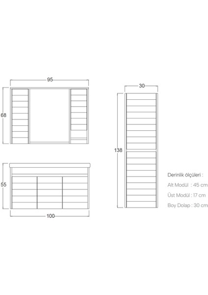 Vesta Banyo Dolabı 100 cm (Boy Dolabı Dahil Değildir.) modelleri