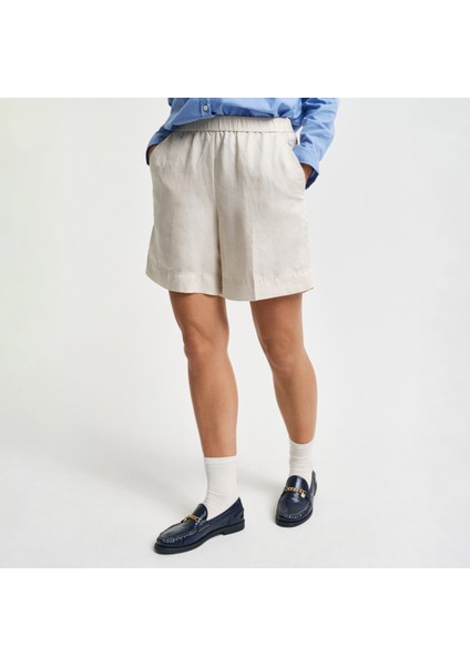 Kadın Krem Relaxed Fit Keten Şort fiyatları