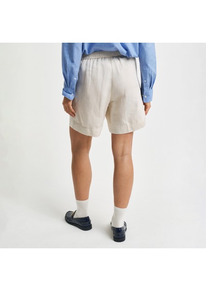 Kadın Krem Relaxed Fit Keten Şort modelleri