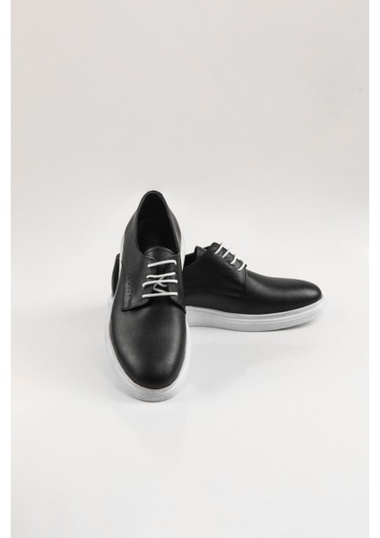 Erkek Deri %100 Ayakkab? Siyah Beyaz Tabanl? Beyaz Ba?c?kl? Nokta Desenli Siyah Erkek Ayakkab?s? fiyatları