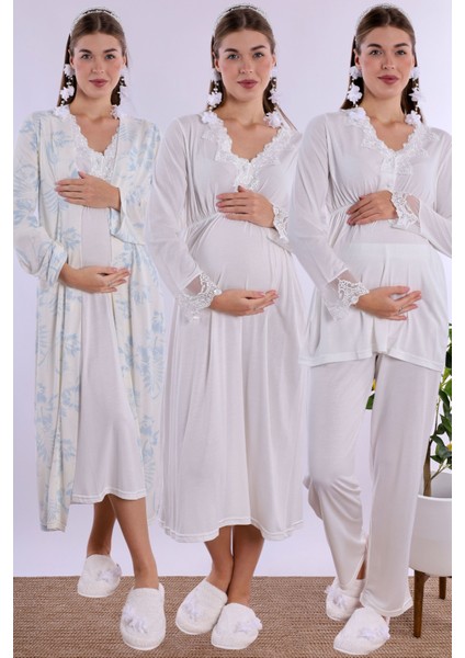 Mavi/ekru Hamile Lohusa Set