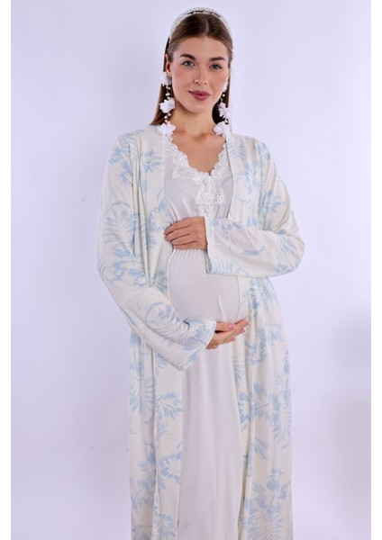 Mavi/ekru Hamile Lohusa Set