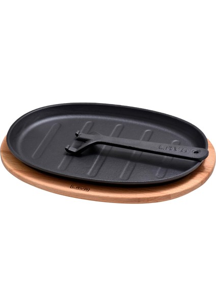 Döküm Oval Fajita Tabağı Kayın Servis Ahşabı Ölçü 18X28CM. (Harici Tava Tutucu Dahil Değildir.)