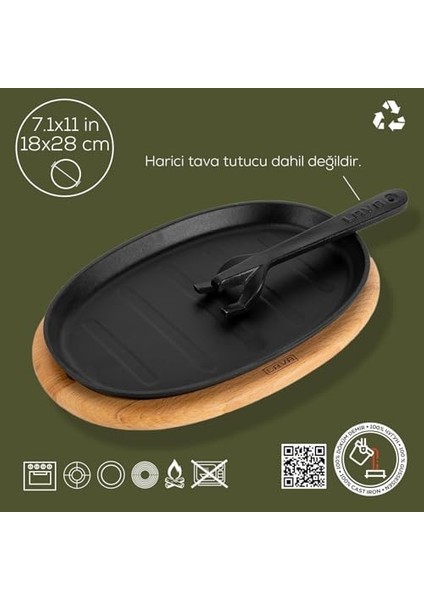 Döküm Oval Fajita Tabağı Kayın Servis Ahşabı Ölçü 18X28CM. (Harici Tava Tutucu Dahil Değildir.) fiyatları