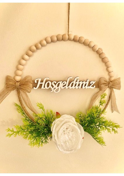 El Yapımı 30 cm Ahşap Boncuklu Hoşgeldiniz Kapı Süsü – Yeni Ev ve Özel Gün Hediyelik