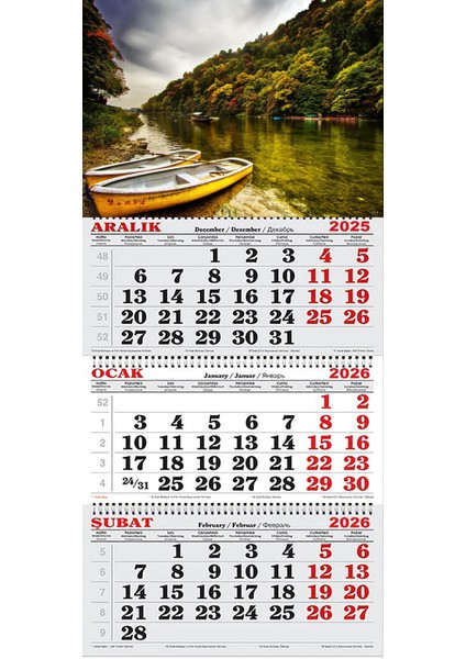 2026 Yılı Gemici Takvimi-Nehir Kenarı ve Ahşap Sarı Botlar