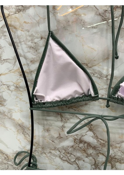 Kadın Likralı Esnek Yandan ve Boyundan Bağlamalı Şık Ipli Üçgen Bikini Takım fırsatları