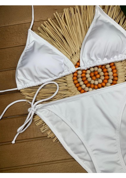 Kadın Likralı Esnek Yandan ve Boyundan Bağlamalı Şık Ipli Üçgen Bikini Takım modelleri