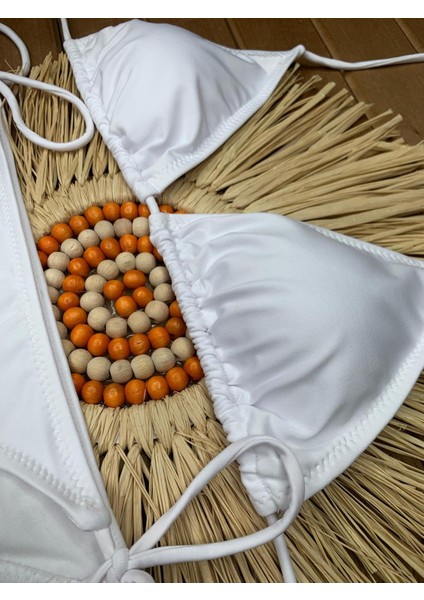 Kadın Likralı Esnek Yandan ve Boyundan Bağlamalı Şık Ipli Üçgen Bikini Takım fırsatları
