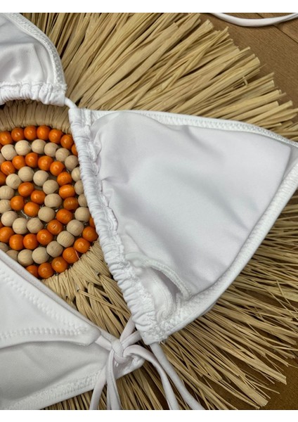 Kadın Likralı Esnek Yandan ve Boyundan Bağlamalı Şık Ipli Üçgen Bikini Takım