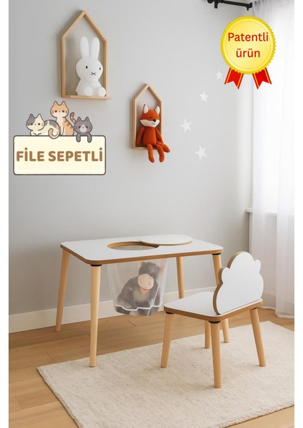 Çocuk Aktivite Masası, Çalışma Masası Sandalye Takımı Sepetli Etkinlik Masası- Yaz- Sil Yüzey