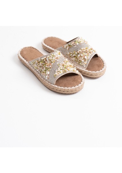 Modaserdem Dennis Kadın Bej Taş Işlemeli Terlik modelleri
