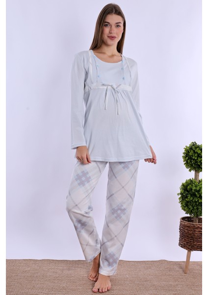 Mavi %100 Pamuk Hamile Lohusa Pijama Takımı fiyatları