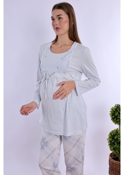 Mavi %100 Pamuk Hamile Lohusa Pijama Takımı indirimleri