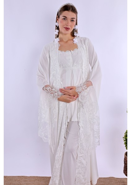 Ekru Sabahlıklı Hamile Lohusa Pijama Takımı fiyatları