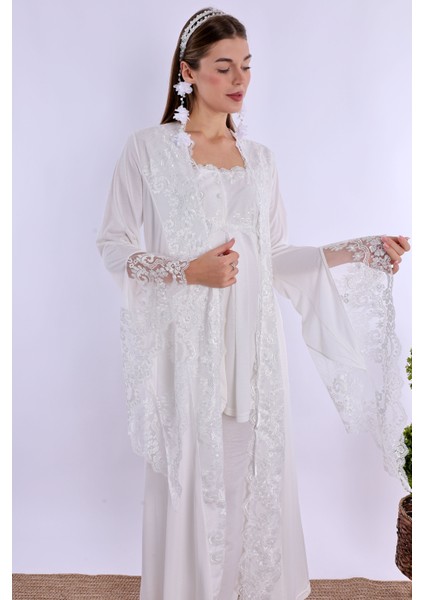 Ekru Sabahlıklı Hamile Lohusa Pijama Takımı indirimleri