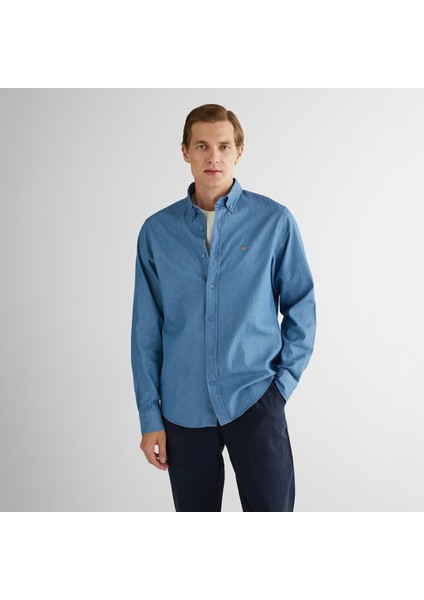 Erkek Mavi Regular Fit Gömlek Yaka Gömlek